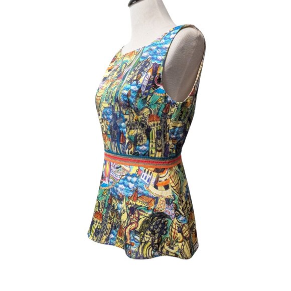 Weston Anthropologie Womens Size M Colorful Cityscapes Sleeveless Peplum Top - Picture 3 of 9